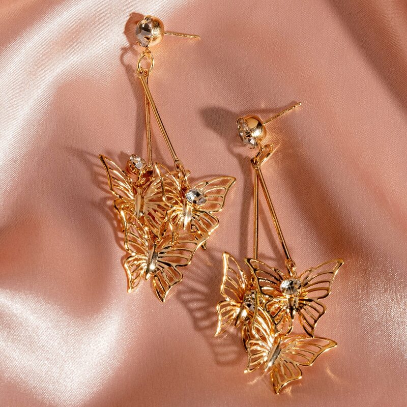 

1pair Hollow Out Butterfly Drop Earrings, Gold