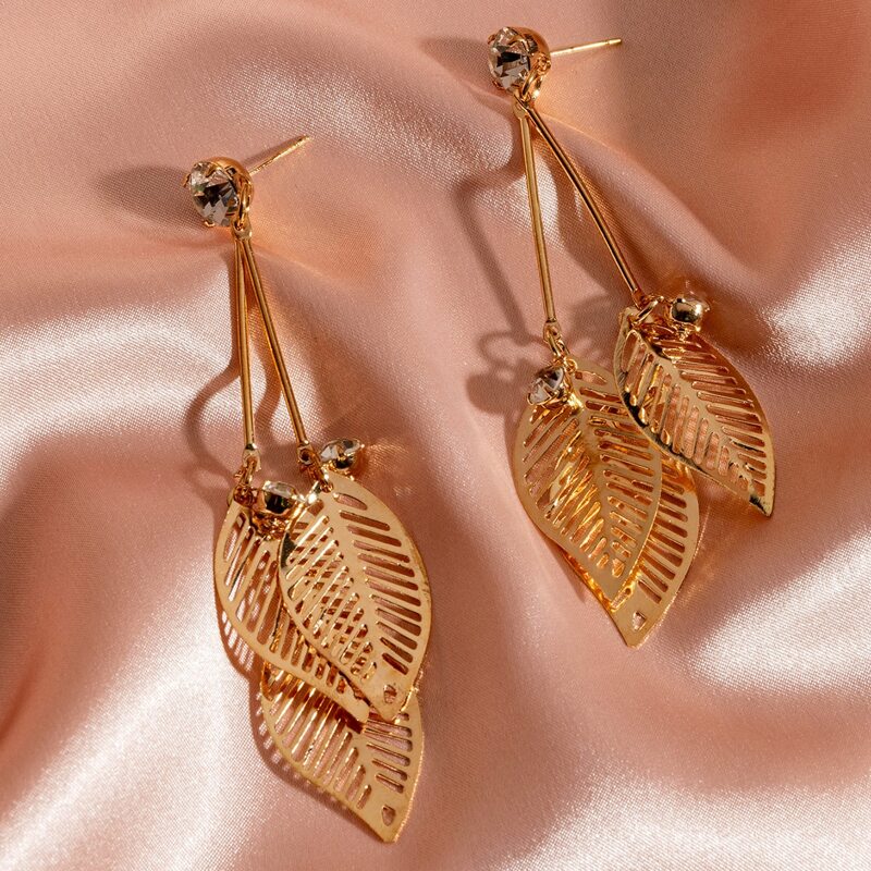 1pair Hollow Out Leaf Drop Earrings, Gold