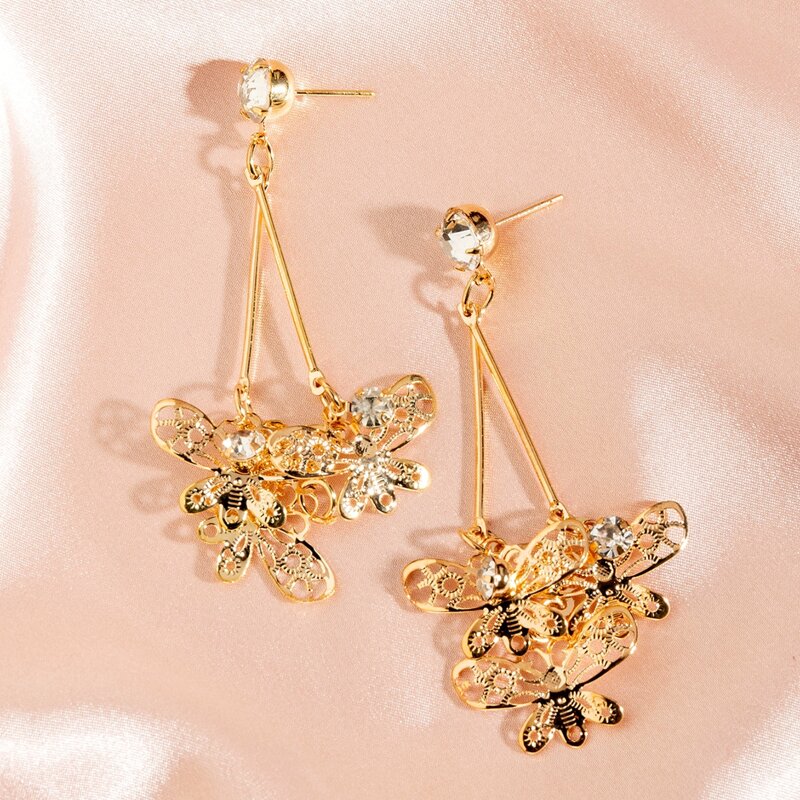

1pair Hollow Out Butterfly Drop Earrings, Gold