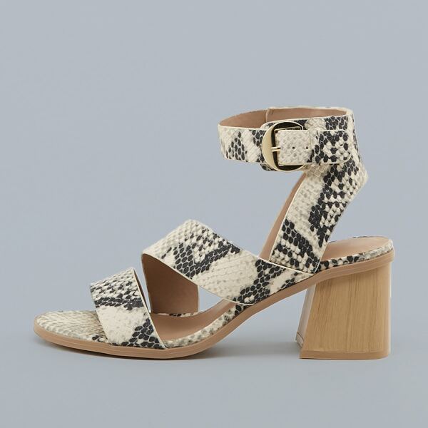 

Block Heel Snakeskin Open Toe Sandals, Multicolor