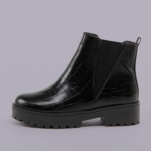 

Heavy Lug Sole Side Gore Croc Chelsea Boots, Black