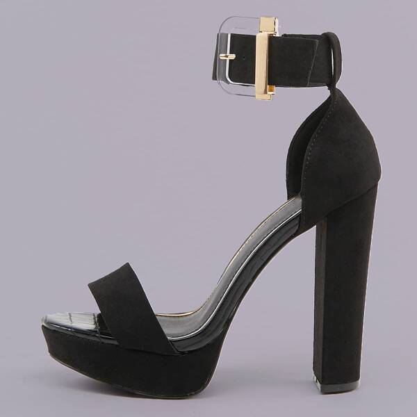 

Buckled Ankle Strap Platform Chunky Heel Sandals, Black