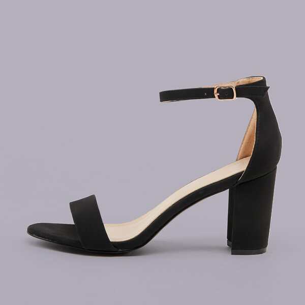 

Open Toe Buckled Ankle Chunky Heel Sandals, Black