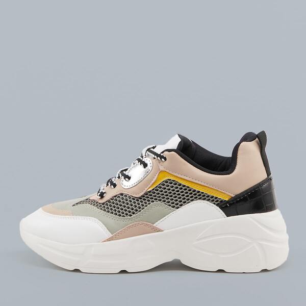 

Lace Front Colorblock Chunky Sole Sneakers, Multicolor