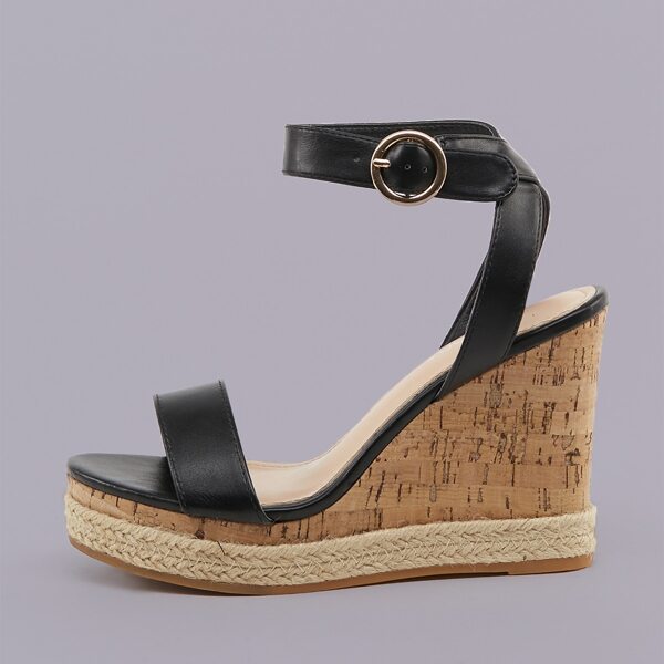 

Ankle Strap Open Toe Platform Wedges, Black