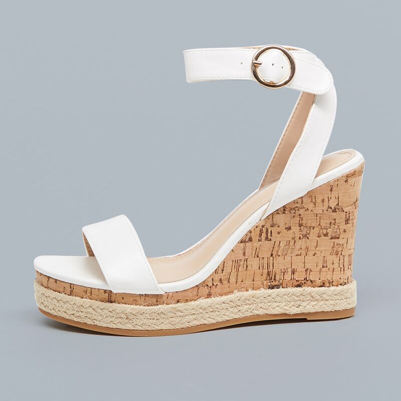 

Ankle Strap Open Toe Platform Wedges, White