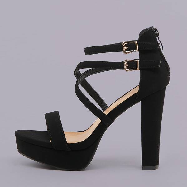 

Open Toe Strappy Platform Chunky Heel Sandals, Black