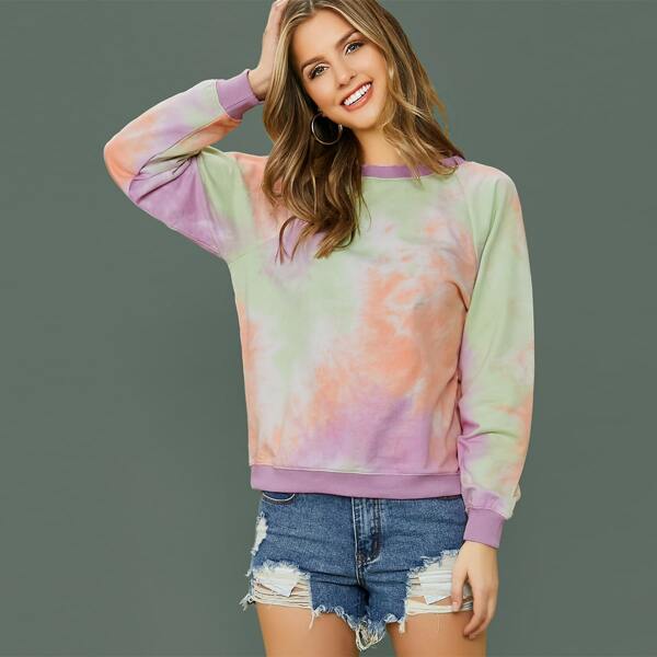 

Raglan Sleeve Tie Dye Pullover Sweatshirt, Multicolor