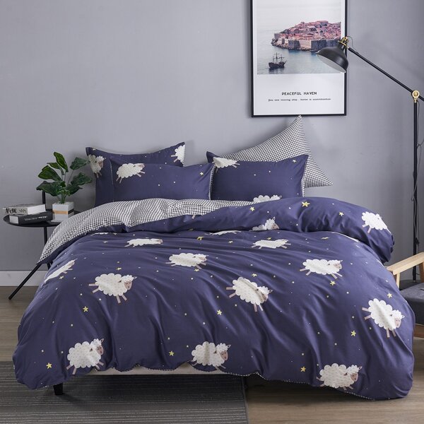 

Cartoon Sheep Print Bedding Set Without Filler, Navy