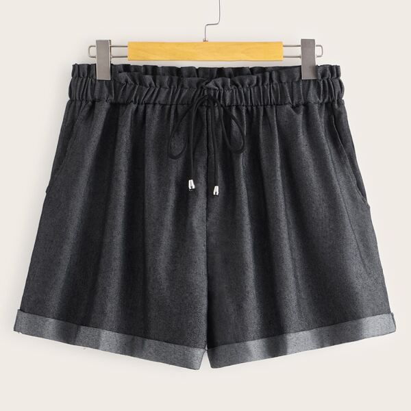 

Plus Drawstring Waist Pocket Side Shorts, Grey