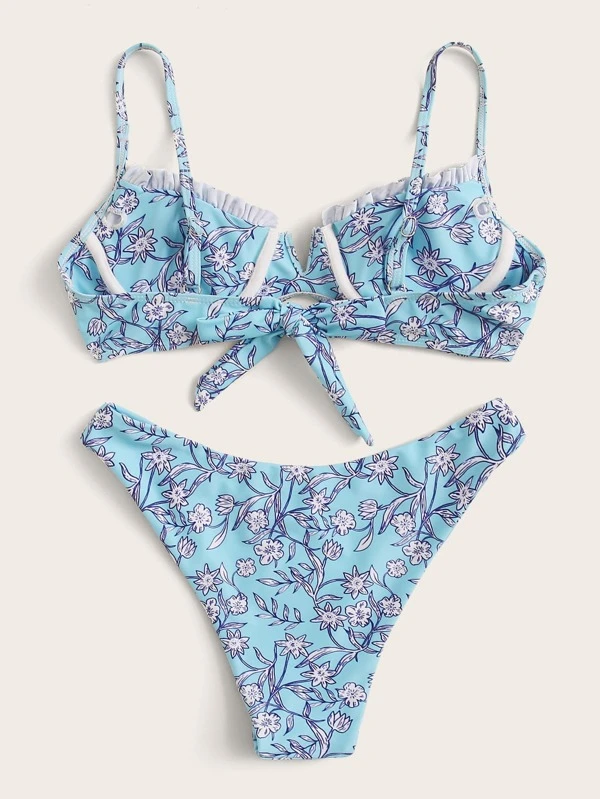 white floral print push up swimsuit
