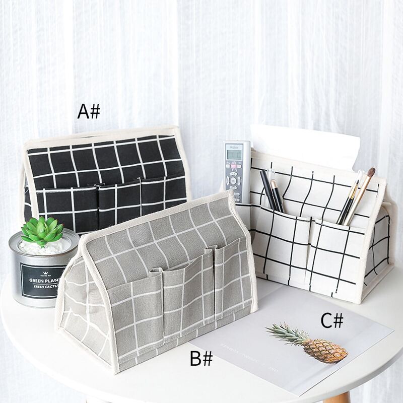 

1pc Grid Pattern Tissue Bag With Pocket, Multicolor