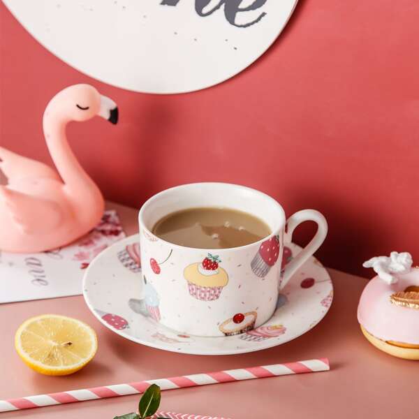 

1pc Candy Print Cup & 1pc Saucer, Multicolor