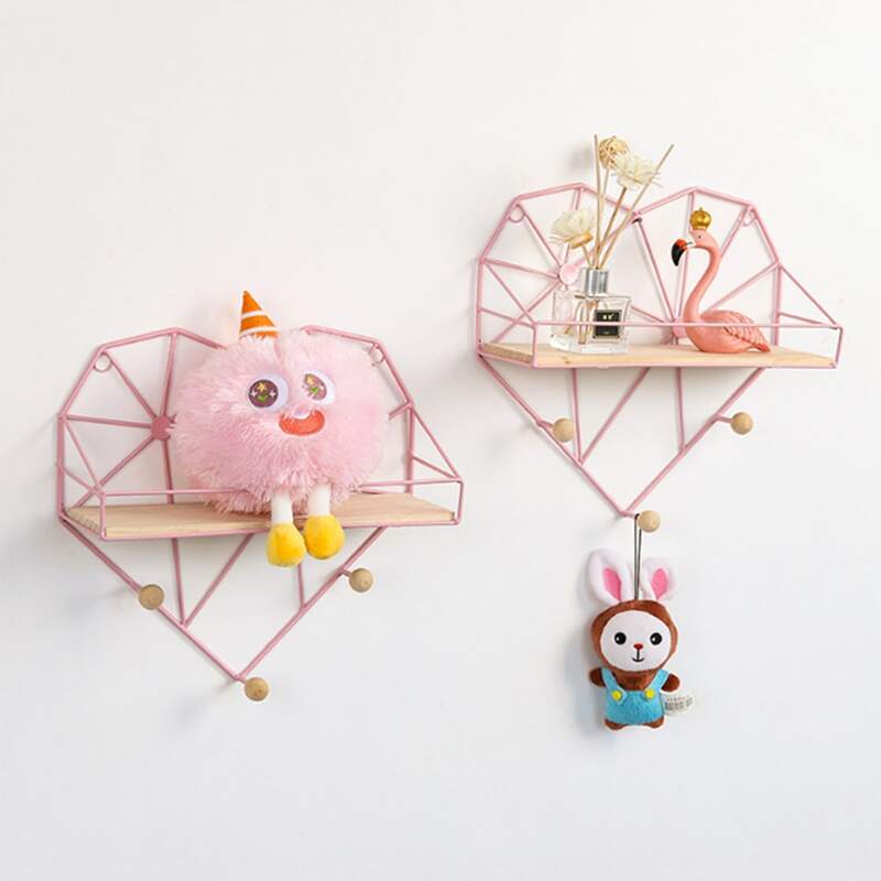 

1pc Heart Shaped Iron Wooden Storage Rack, Multicolor
