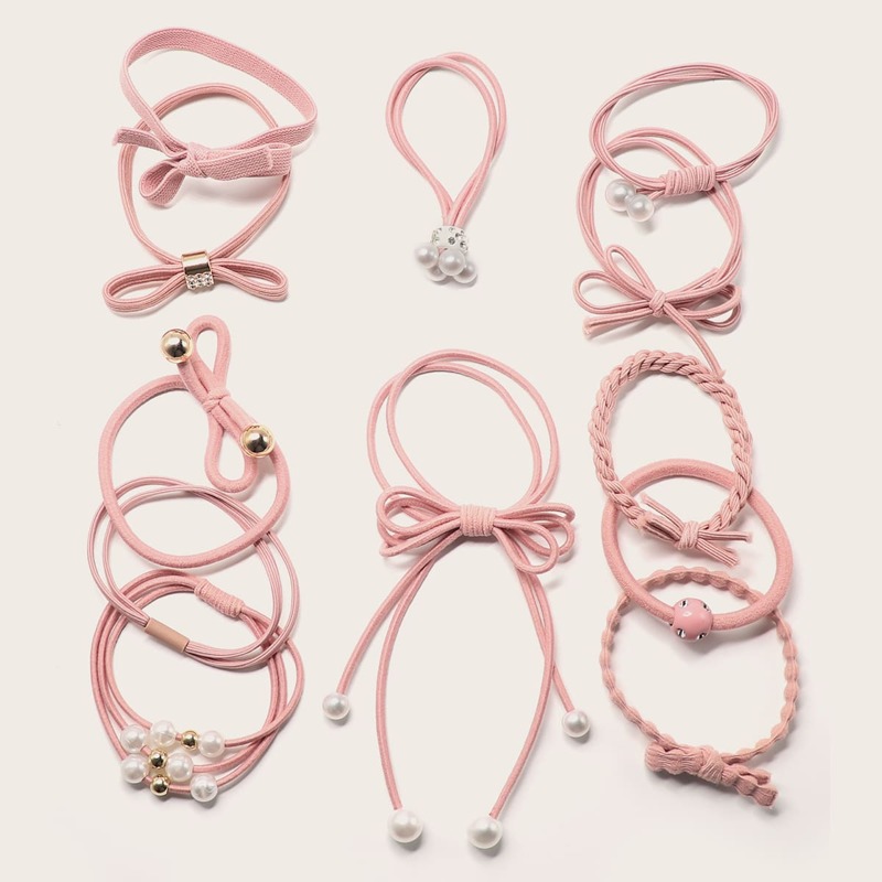 

12pcs Faux Pearl Decor Hair Tie, Pink