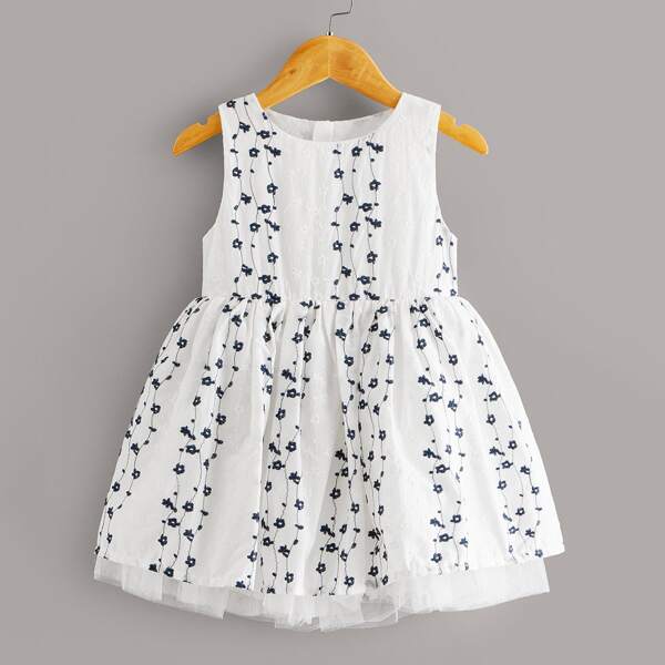 

Toddler Girls Floral Pattern Sleeveless Dress, White