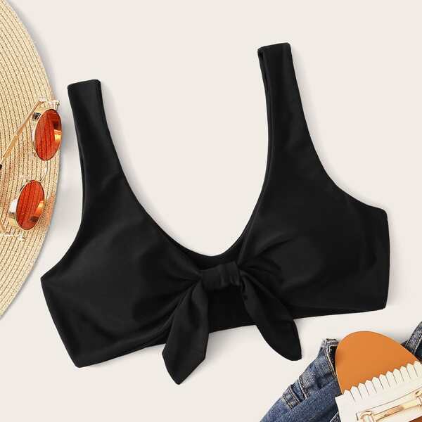 

Plus Knot Front Bikini Top, Black