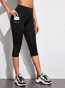 Yoga Trendy Mid-Calf Length Workout Leggings High Stretch Tummy Control Athletic Leggings With Side Phone Pocket