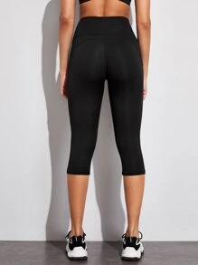 Yoga Trendy Mid-Calf Length Workout Leggings High Stretch Tummy Control Athletic Leggings With Side Phone Pocket