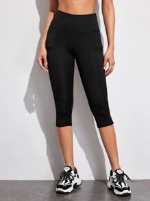 Yoga Trendy Mid-Calf Length Workout Leggings High Stretch Tummy Control Athletic Leggings With Side Phone Pocket