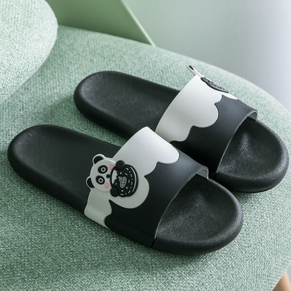 

Мужские тапочки с открытым носком и принтом "панда, Чёрнобелые