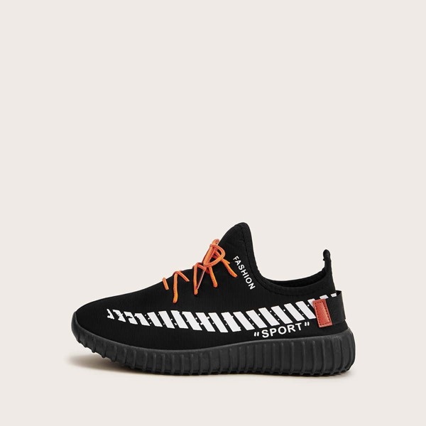 

Men Striped & Letter Graphic Lace-up Front Sneakers, Black