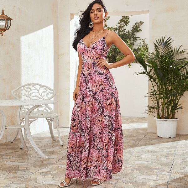 

Allover Print Tiered Maxi Dress, Multicolor