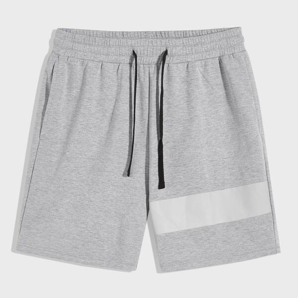 

Men Drawstring Waist Slant Pocket Athletic Shorts, Grey