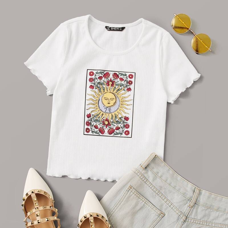 

Ribbed Sun & Moon Crop Top, White