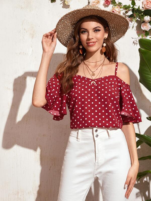 cold shoulder polka dot top