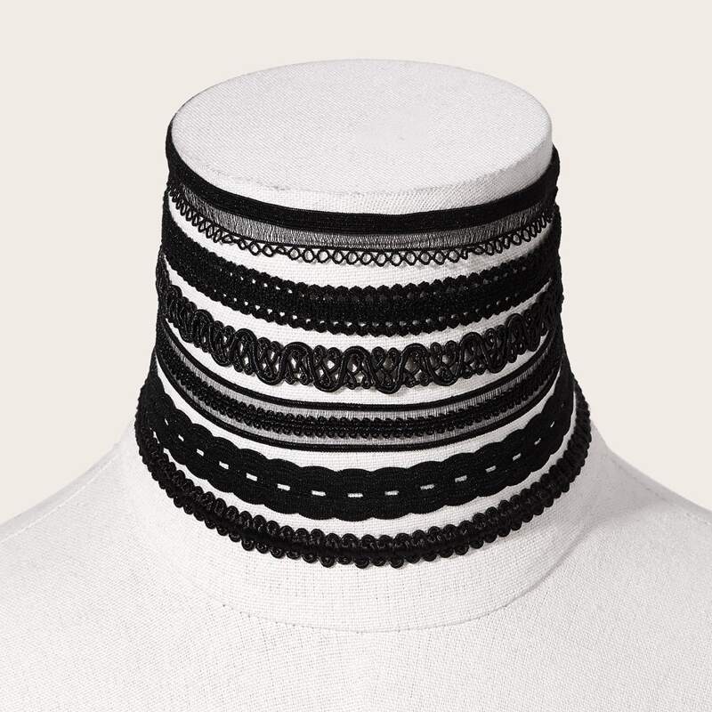 

6pcs Geo Hollow Choker Set, Black