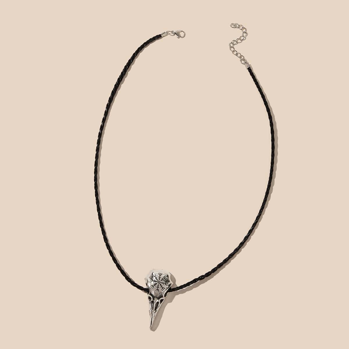 

1pc Crow Skull Pendant Necklace, Black