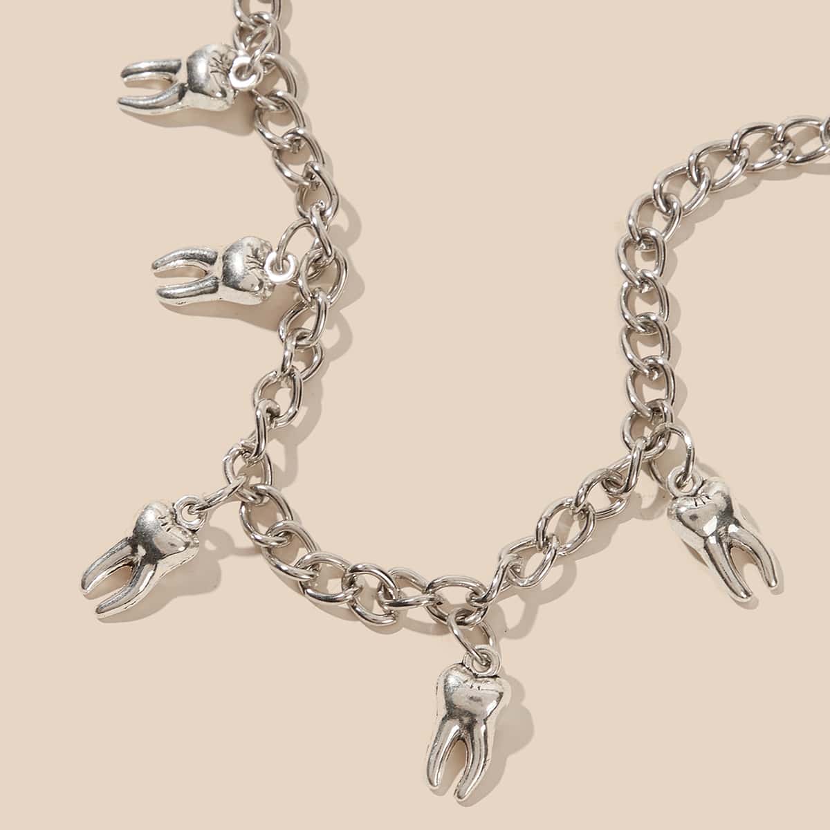 

1pc Teeth Charm Chain Choker, Silver