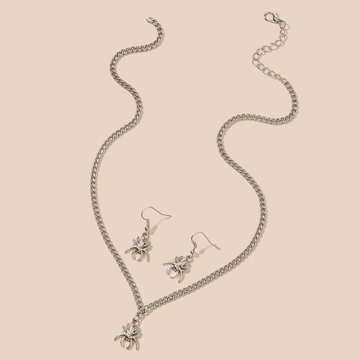 

3pcs Spider Decor Chain Necklace & Earrings