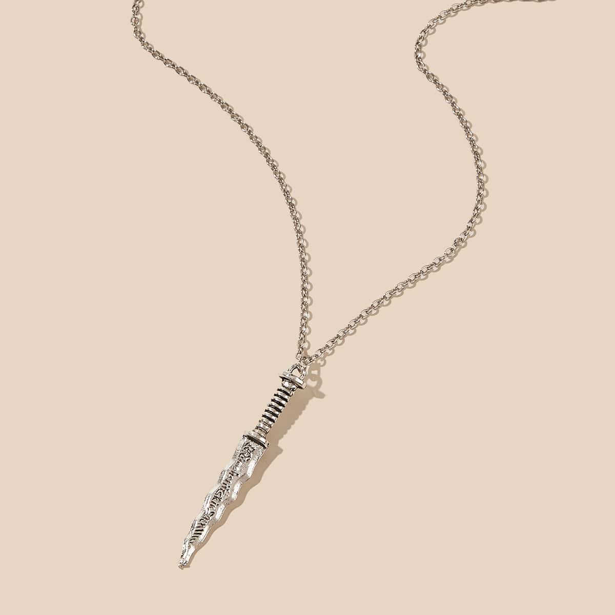 

1pc Sword Pendant Chain Necklace, Silver