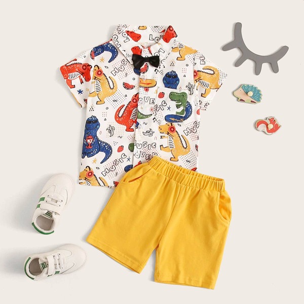 

Toddler Boys Bow Neck Cartoon Graphic Shirt & Shorts, Multicolor
