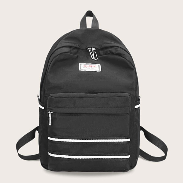 

Men Striped Pocket Front Backpack, Black