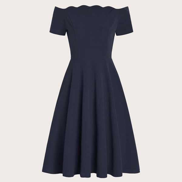 

Solid Wave Bardot Flowy Dress, Navy