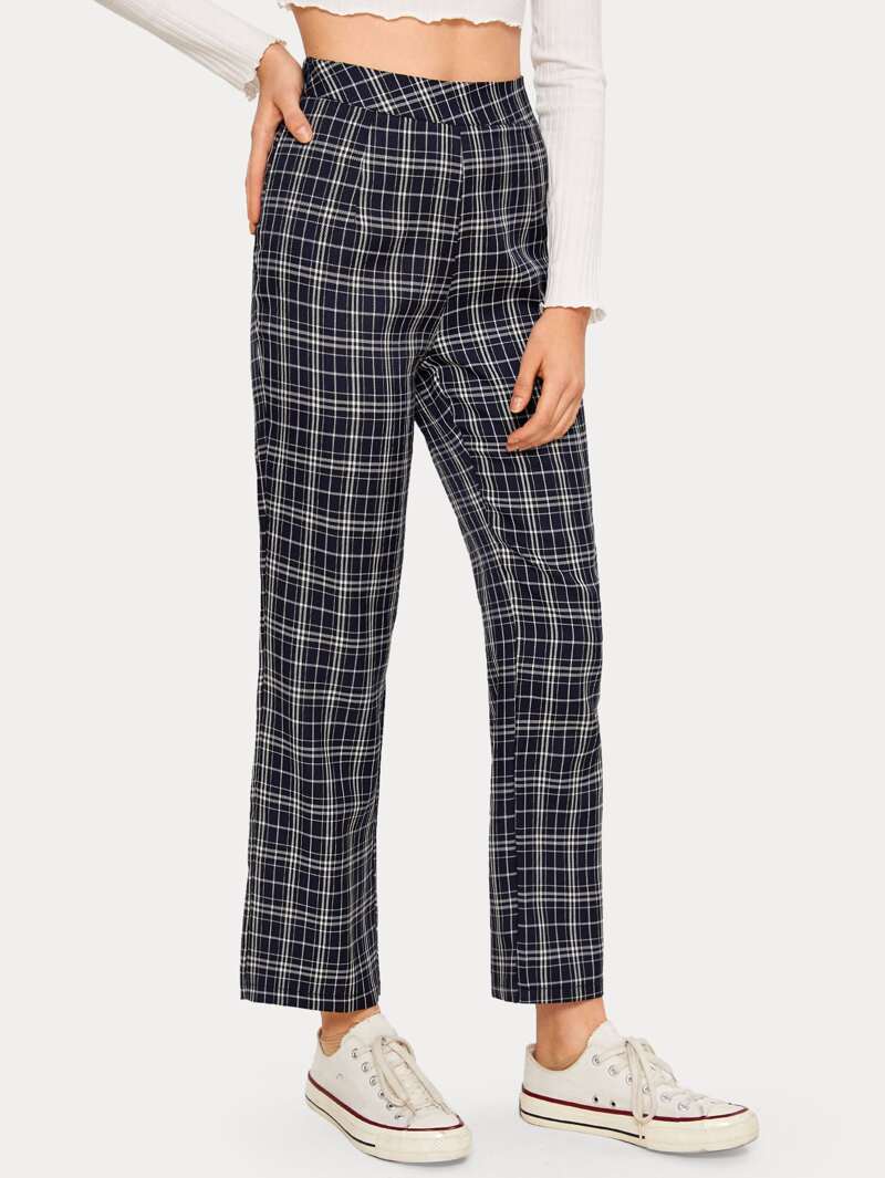 

Plaid Print Elastic Waist Pants, Multicolor