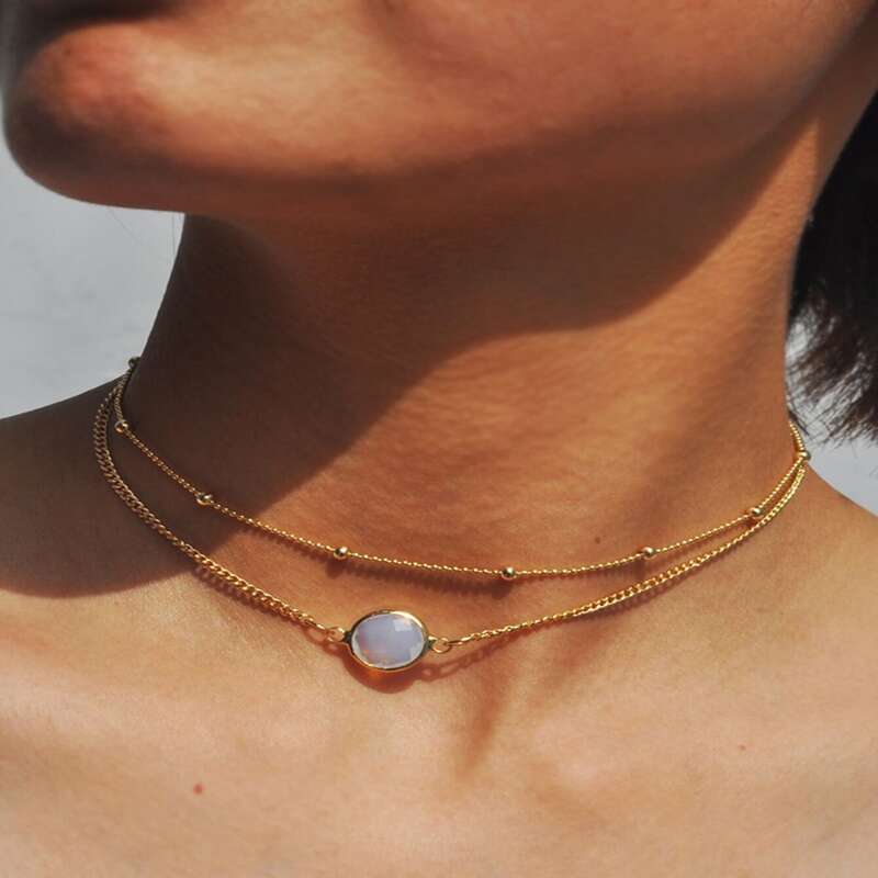 

1pc Gemstone Charm Layered Necklace, Gold