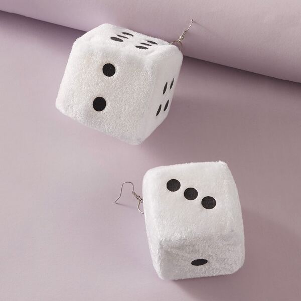 

1pair Velvet Dice Drop Earrings, White