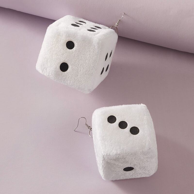 

1pair Velvet Dice Drop Earrings, White