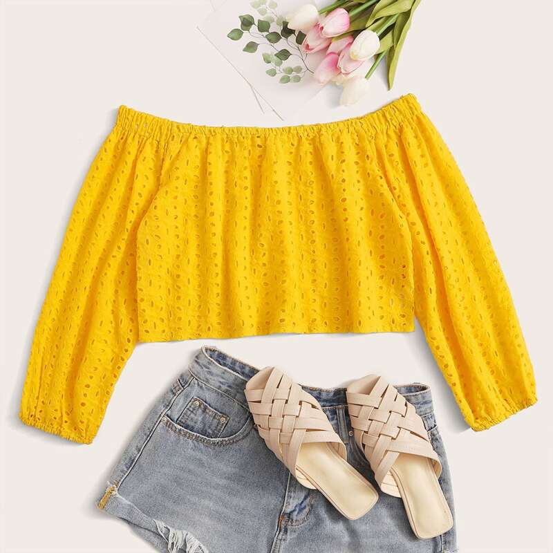 

Off The Shoulder Schiffy Blouse, Yellow