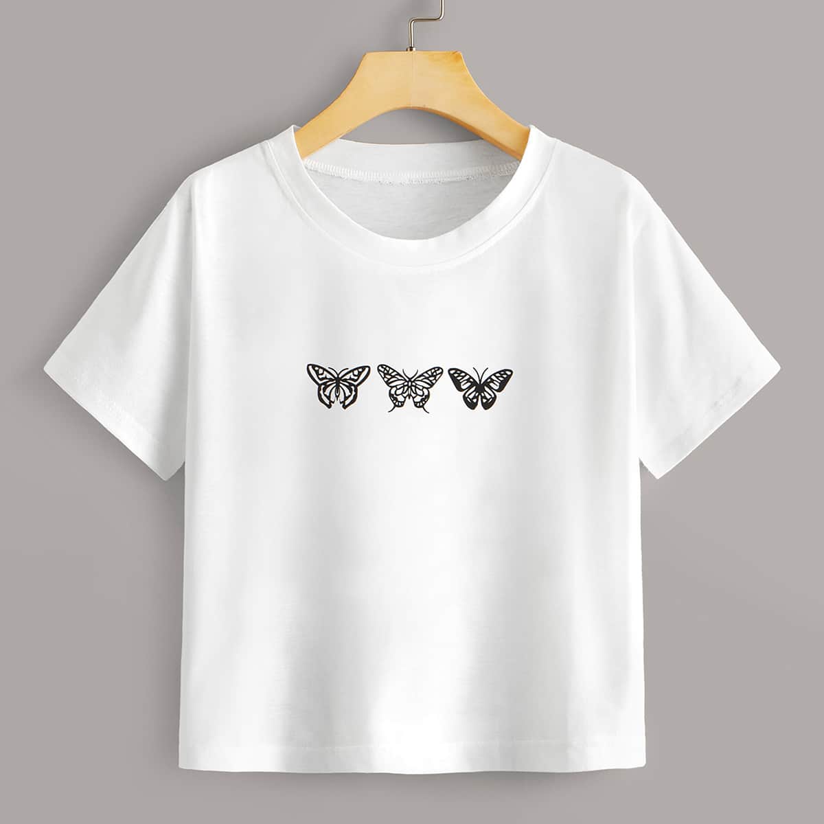 

Butterfly Print Crop Tee, White
