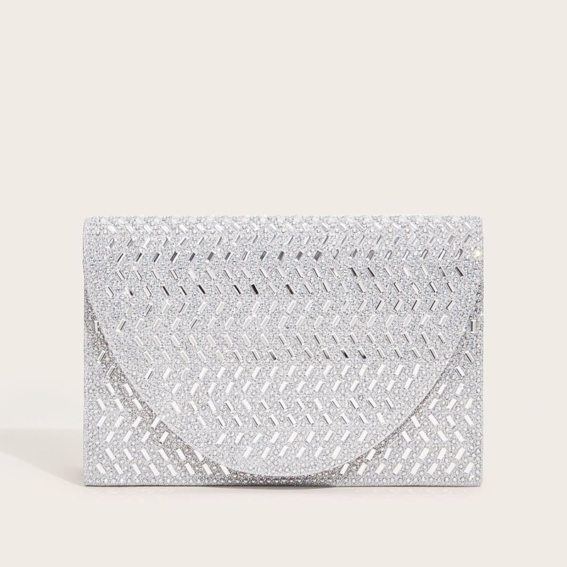 

Rhinestone Decor Flap Chain Clutch Bag, Silver
