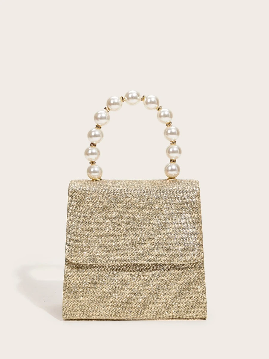 Brillo Brillante, Elegante Mini Bolso De Noche Con Solapa Decorada Con Perlitas Brillantes Para Fiesta, Mujer, Hembra; Perfecto Para Fiesta, Boda, Graduación, Cena/banquete; El Mejor Regalo Para Mujeres - Dorado - Ver 1