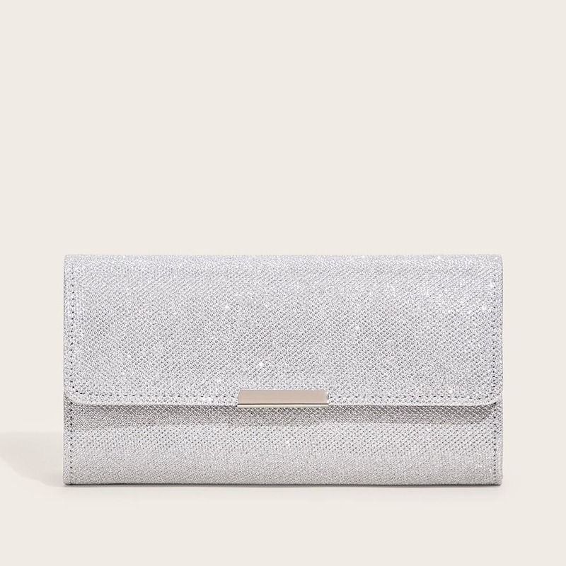 

Glitter Flap Chain Clutch Bag, Silver