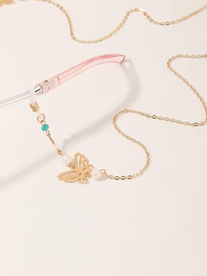 1pc Girls' Butterfly & Pearl Decor Eyeglasses Chain, Suitable For Daily Wear (Eyeglasses Not Included)