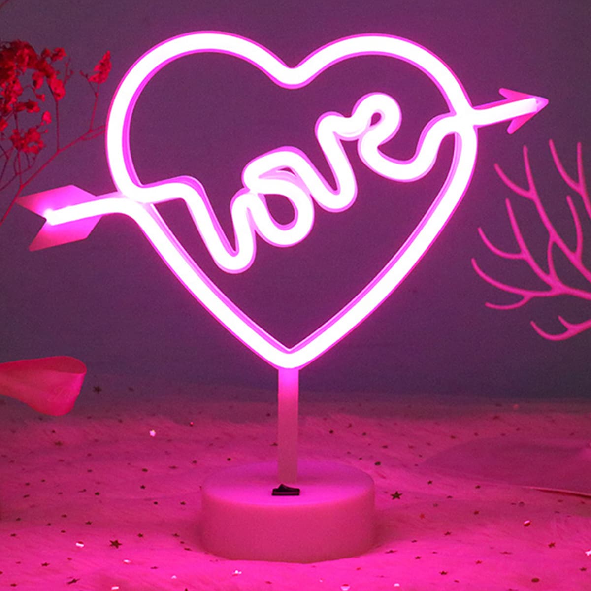 

Arrow Through Love Shaped Night Light, Pink