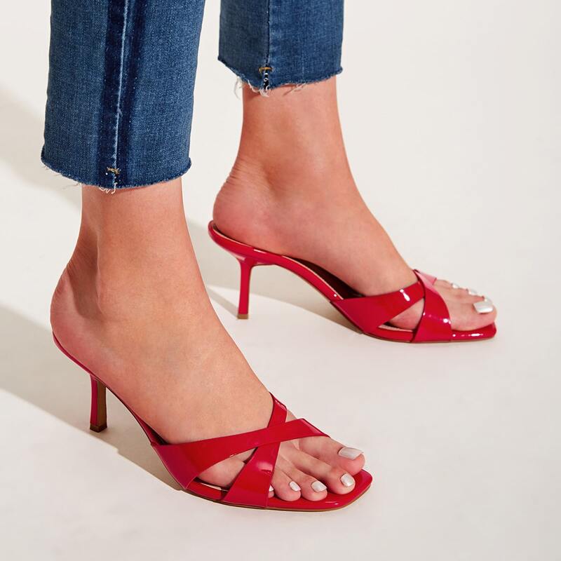 

Cross Strap Stiletto Heeled Mules, Red